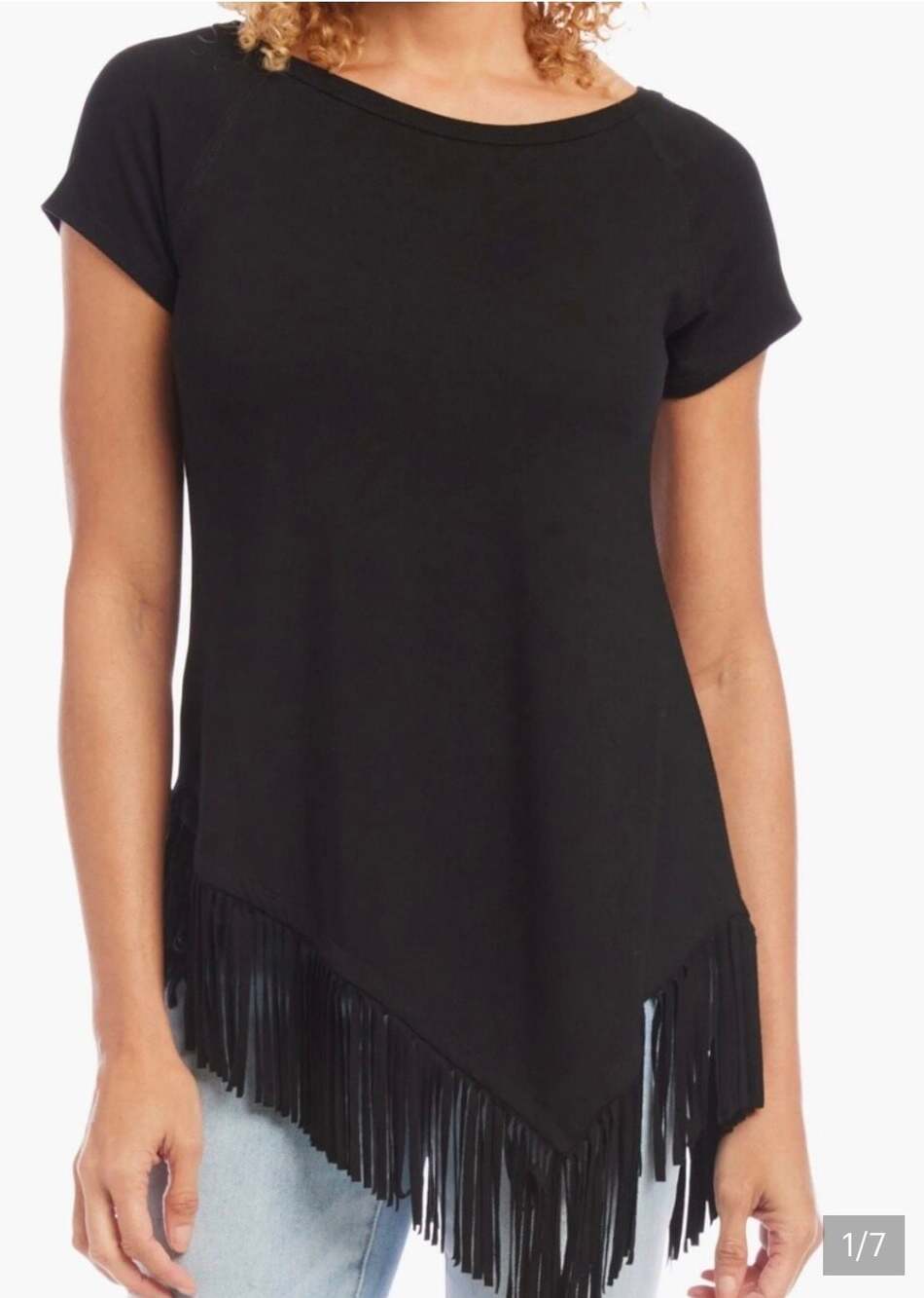 Karen Kane Sand & Sky Angled Fringe Top